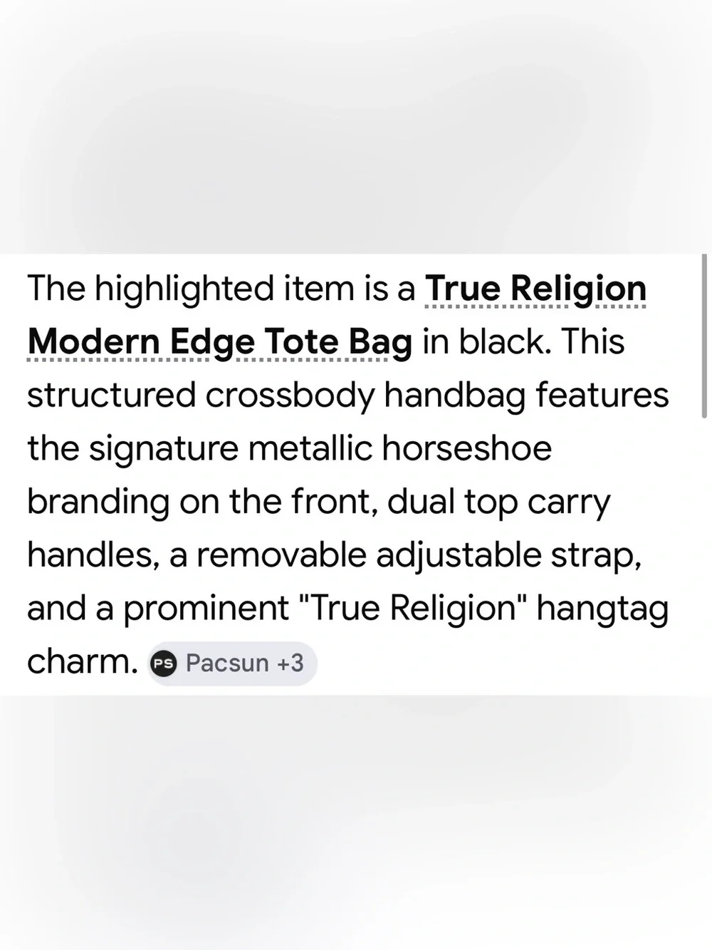 True Religion Modern Edge Black Tote Bag With Crossbody Strap